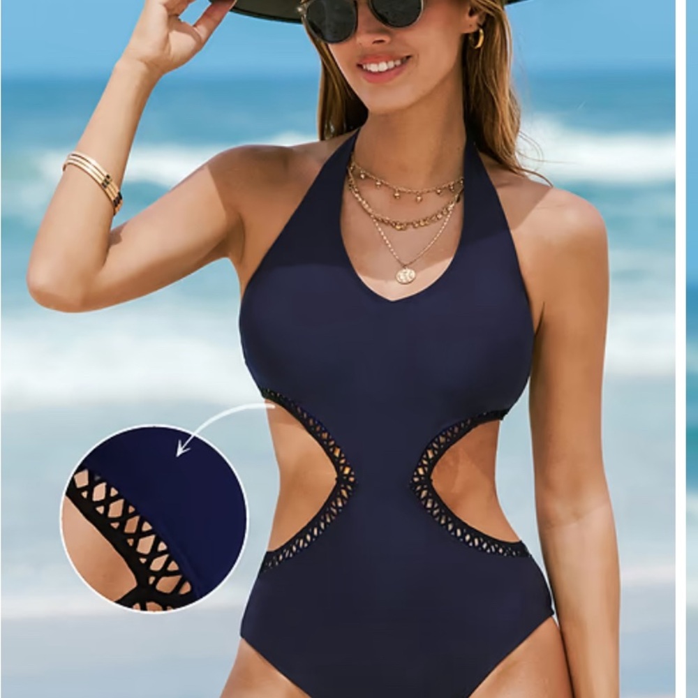Cupshe Navy Blue One Piece Swimsuit, S